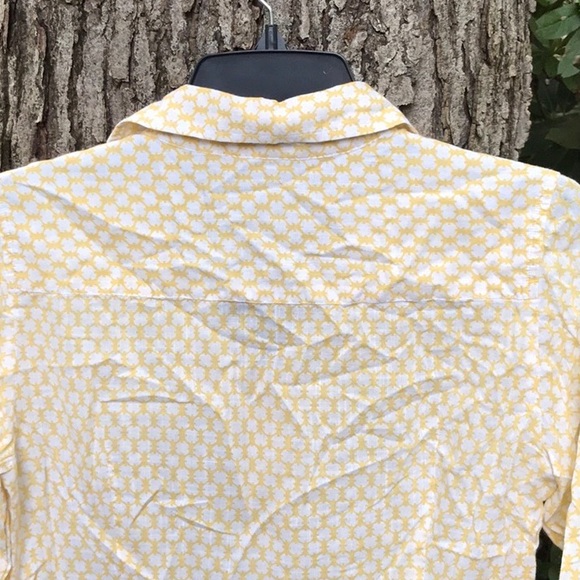 J. Crew Yellow White Long Sleeves Button Down Up Fitted Blouse S Small Circles - Picture 4 of 15